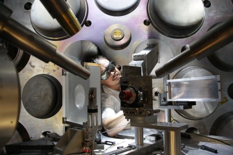 The scientific coordinator working in the target chamber of the TRIDENT Laser at Los Alamos Natl. Lab.